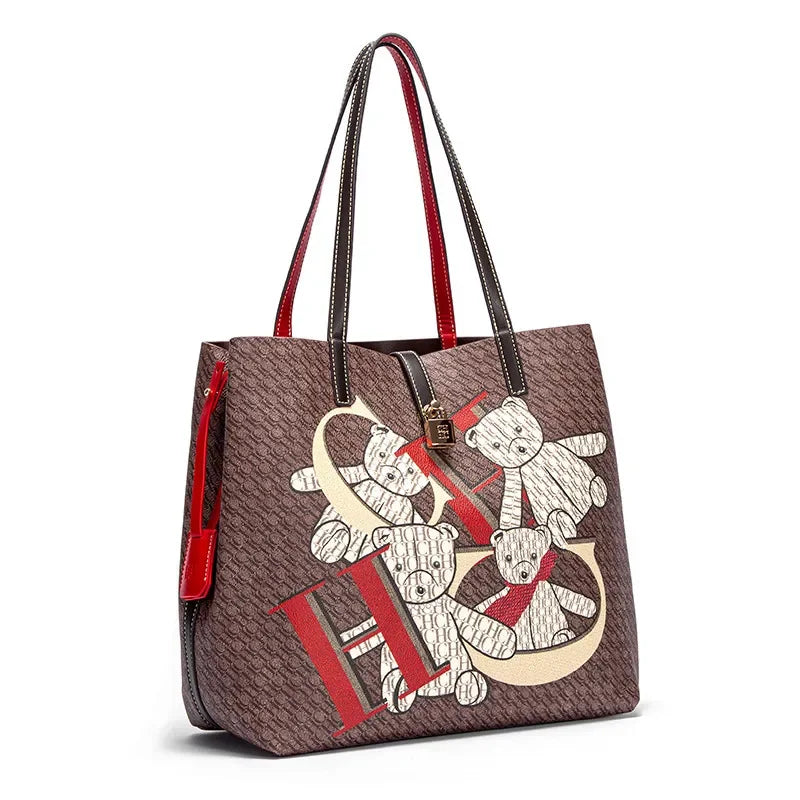 CH Luxury Brand Retro Classic Ladies Commuter Travel Bucket Bag 2024 Cartoon Bear Pattern Large Capacity Ladies Shoulder Bag