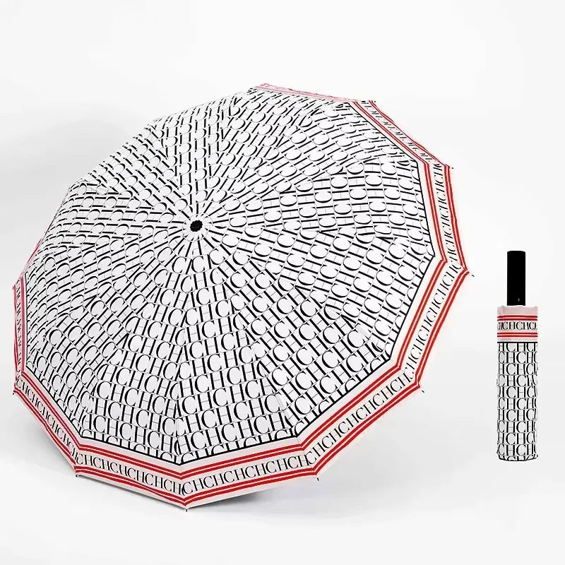 CH Semi-Automatic Umbrella Easy to Carry Multi-functional Alphabet Print Design Simple and Fashionable Style Umbrella