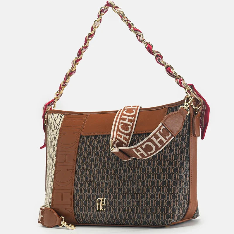 CH Fashion Chain Colour-Block Letter Print Wrap Silk Silk Scarf Tote Bag 2025 New Classic Square Shoulder Bag