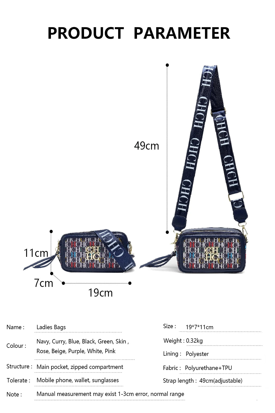 CH Women's Shoulder Bag Multicolor Fashion Macaron Color Lightweight Letter Print High Quality Delicate Girl Classic Square Bag