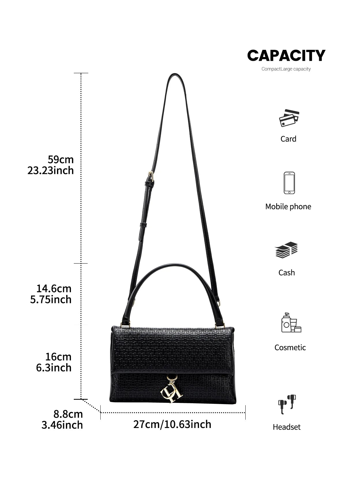 CH Women's Shoulder Bag Detachable Chain Light Luxury Underarm Bag Fashion Simple Large Capacity Solid Color Shoulder Strap