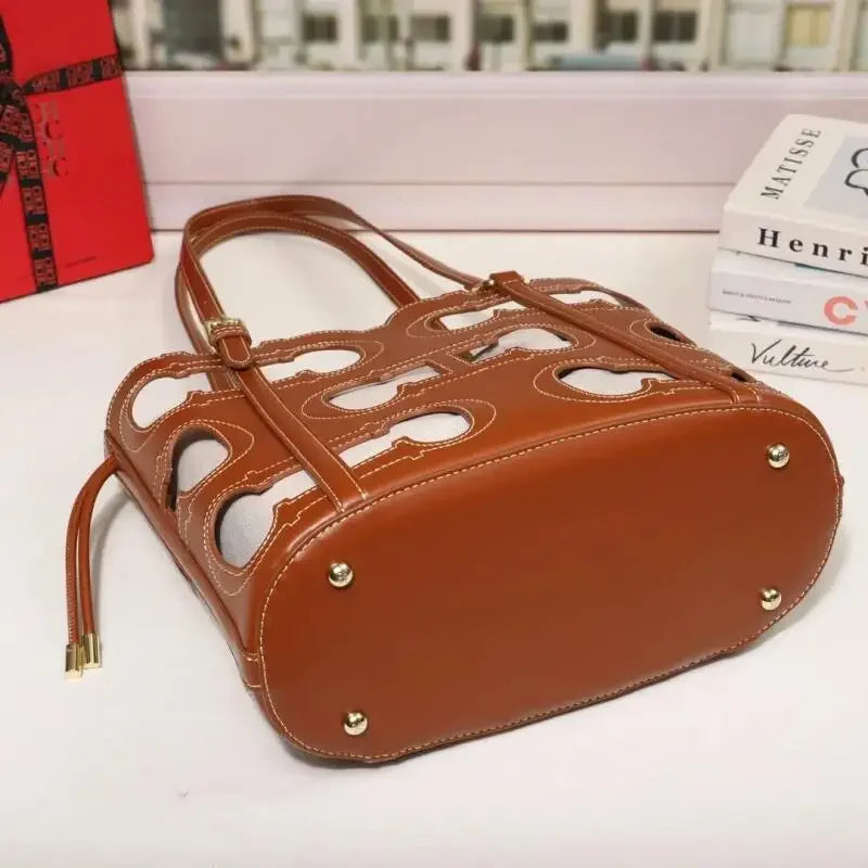 CH High-end Brand Fashionable Hollow Design Women's Handbag Large Capacity Simple Solid Color Women's Shoulder Bag