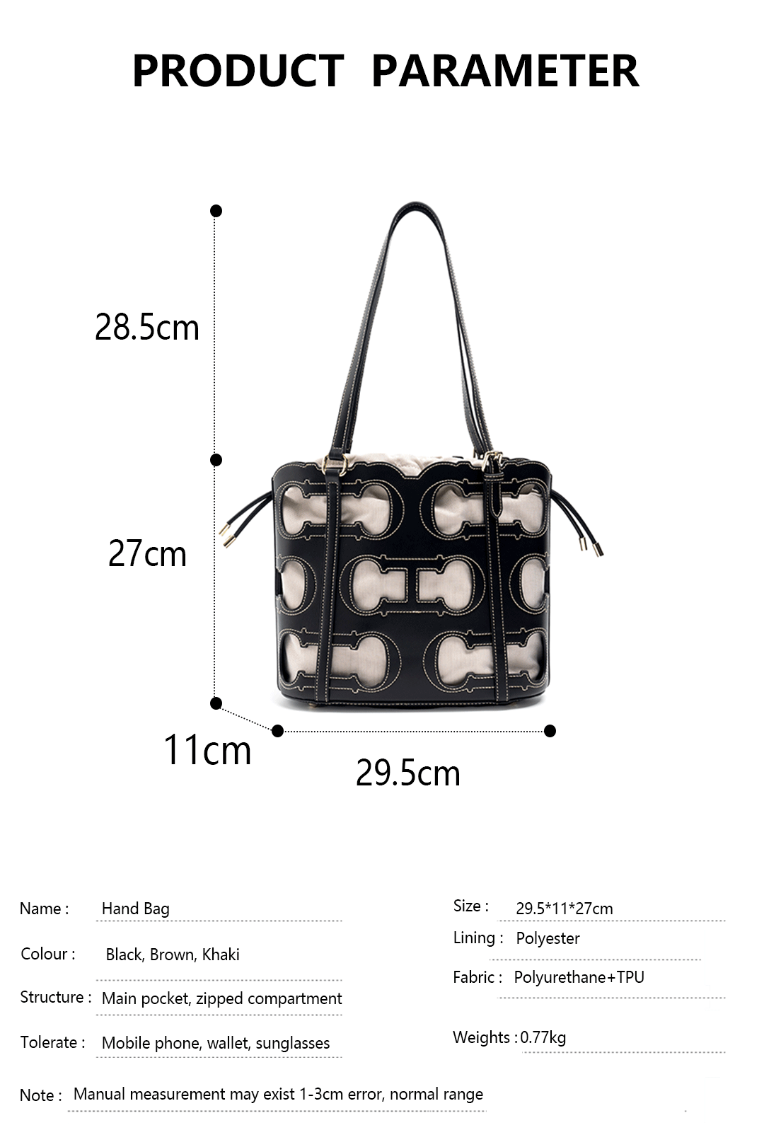CH High-end Brand Fashionable Hollow Design Women's Handbag Large Capacity Simple Solid Color Women's Shoulder Bag