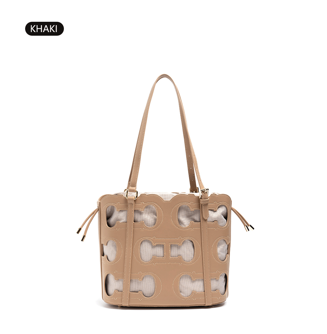 CH High-end Brand Fashionable Hollow Design Women's Handbag Large Capacity Simple Solid Color Women's Shoulder Bag