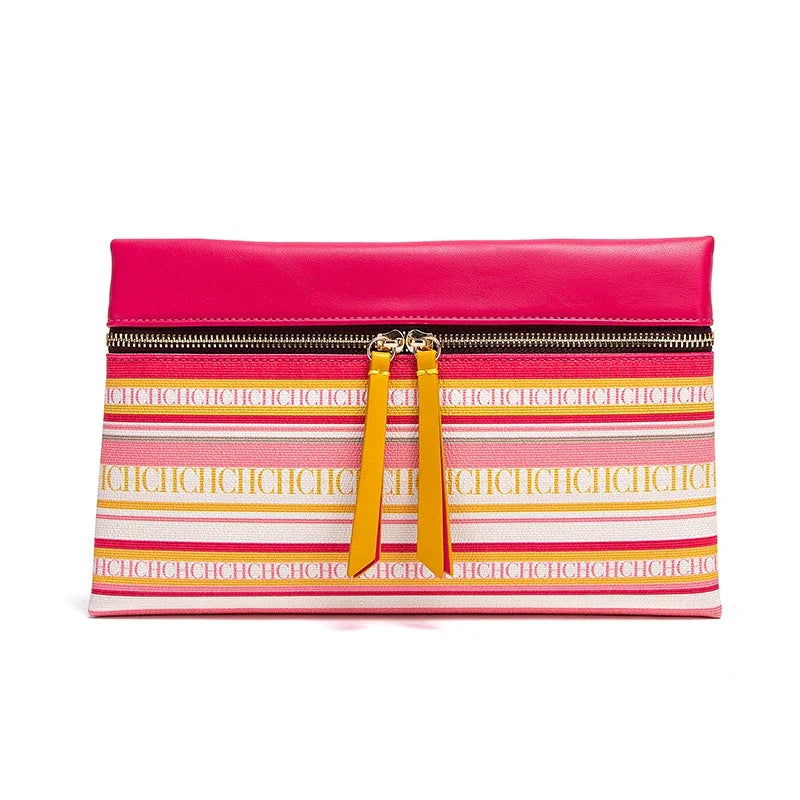 CH Fashion Zipper Design Striped Crossbody Bag Compact Multicolor Printed Lettering Elegant Brand Women's Bag