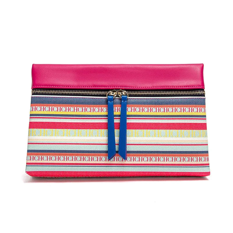 CH Fashion Zipper Design Striped Crossbody Bag Compact Multicolor Printed Lettering Elegant Brand Women's Bag