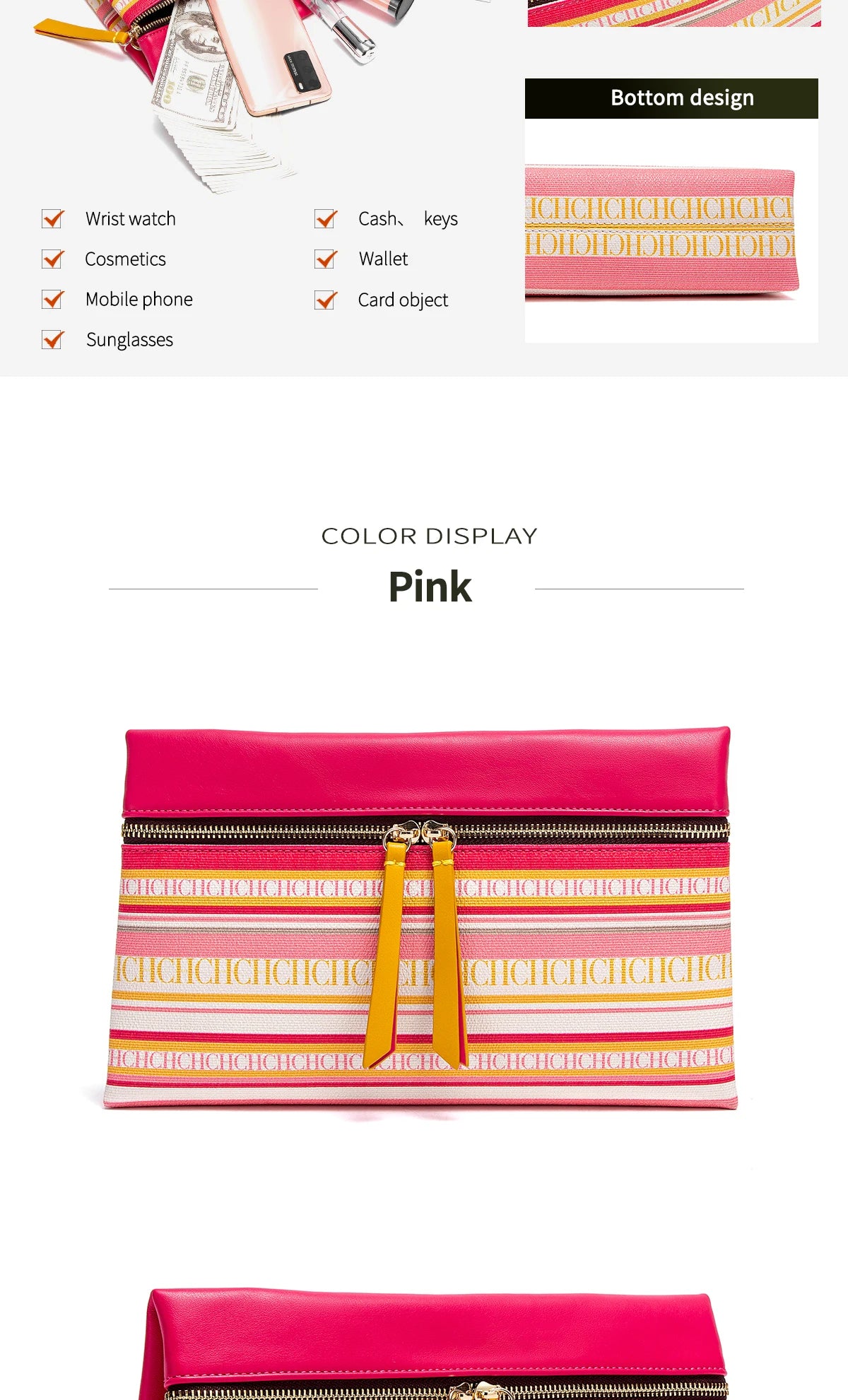 CH Fashion Zipper Design Striped Crossbody Bag Compact Multicolor Printed Lettering Elegant Brand Women's Bag