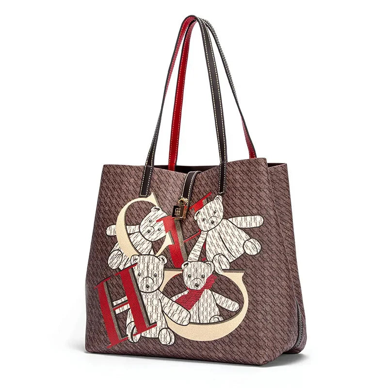CH Luxury Brand Retro Classic Ladies Commuter Travel Bucket Bag 2024 Cartoon Bear Pattern Large Capacity Ladies Shoulder Bag