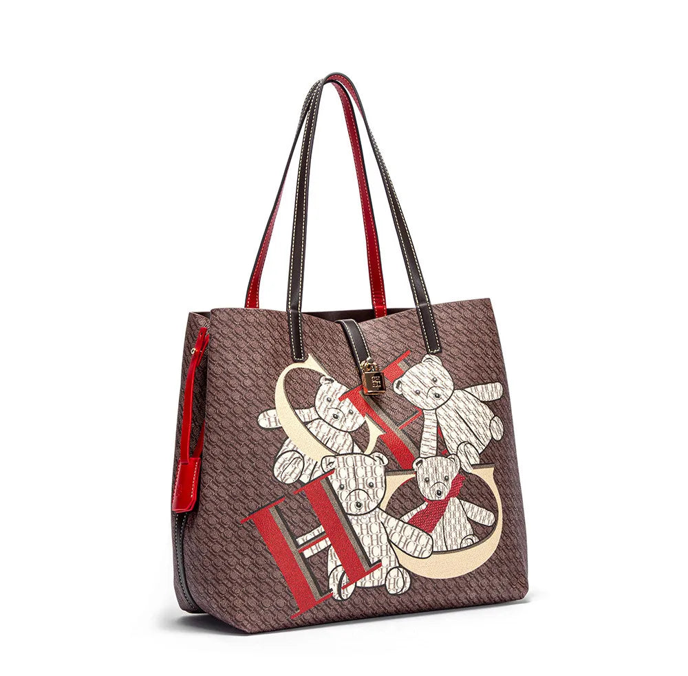CH Luxury Brand Retro Classic Ladies Commuter Travel Bucket Bag 2024 Cartoon Bear Pattern Large Capacity Ladies Shoulder Bag