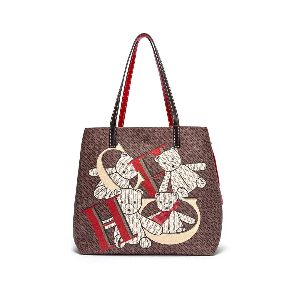 CH Luxury Brand Retro Classic Ladies Commuter Travel Bucket Bag 2024 Cartoon Bear Pattern Large Capacity Ladies Shoulder Bag