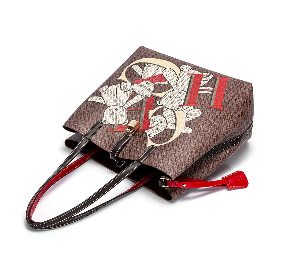 CH Luxury Brand Retro Classic Ladies Commuter Travel Bucket Bag 2024 Cartoon Bear Pattern Large Capacity Ladies Shoulder Bag