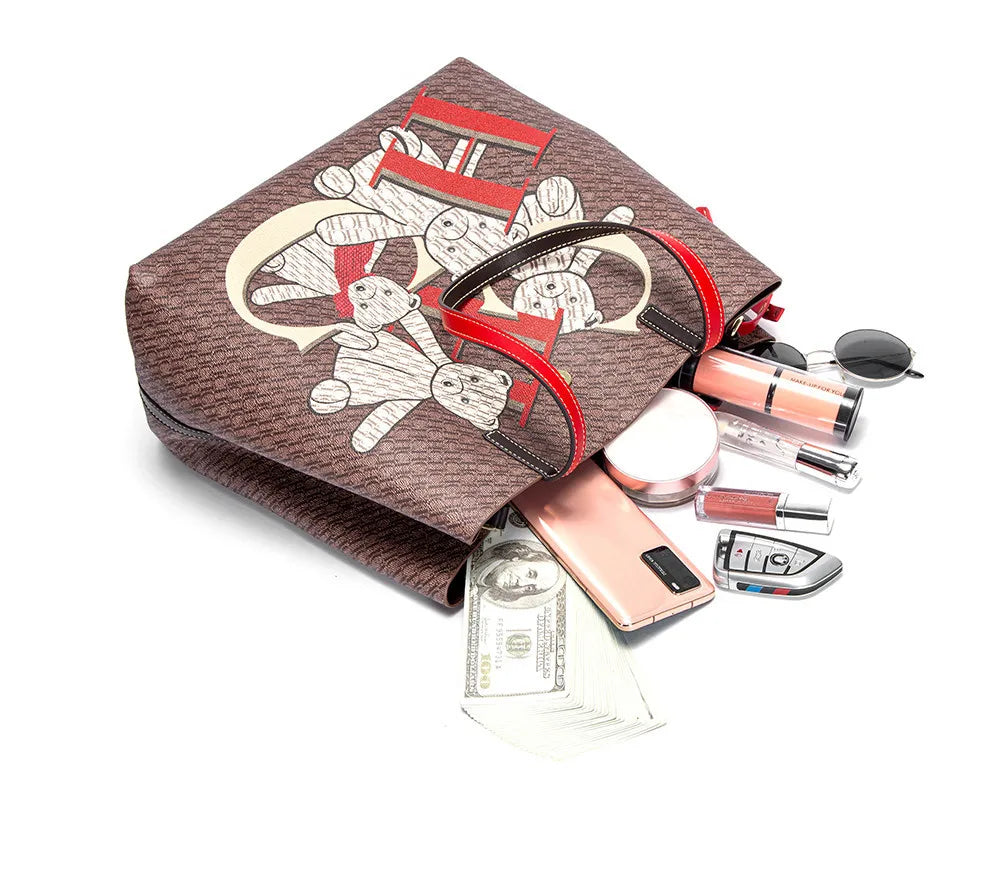 CH Luxury Brand Retro Classic Ladies Commuter Travel Bucket Bag 2024 Cartoon Bear Pattern Large Capacity Ladies Shoulder Bag