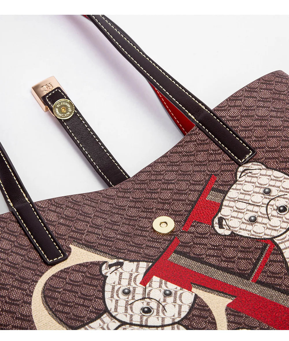 CH Luxury Brand Retro Classic Ladies Commuter Travel Bucket Bag 2024 Cartoon Bear Pattern Large Capacity Ladies Shoulder Bag