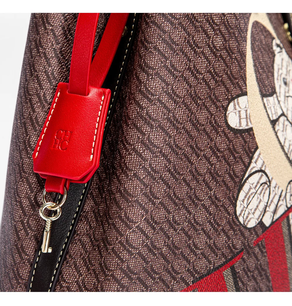CH Luxury Brand Retro Classic Ladies Commuter Travel Bucket Bag 2024 Cartoon Bear Pattern Large Capacity Ladies Shoulder Bag