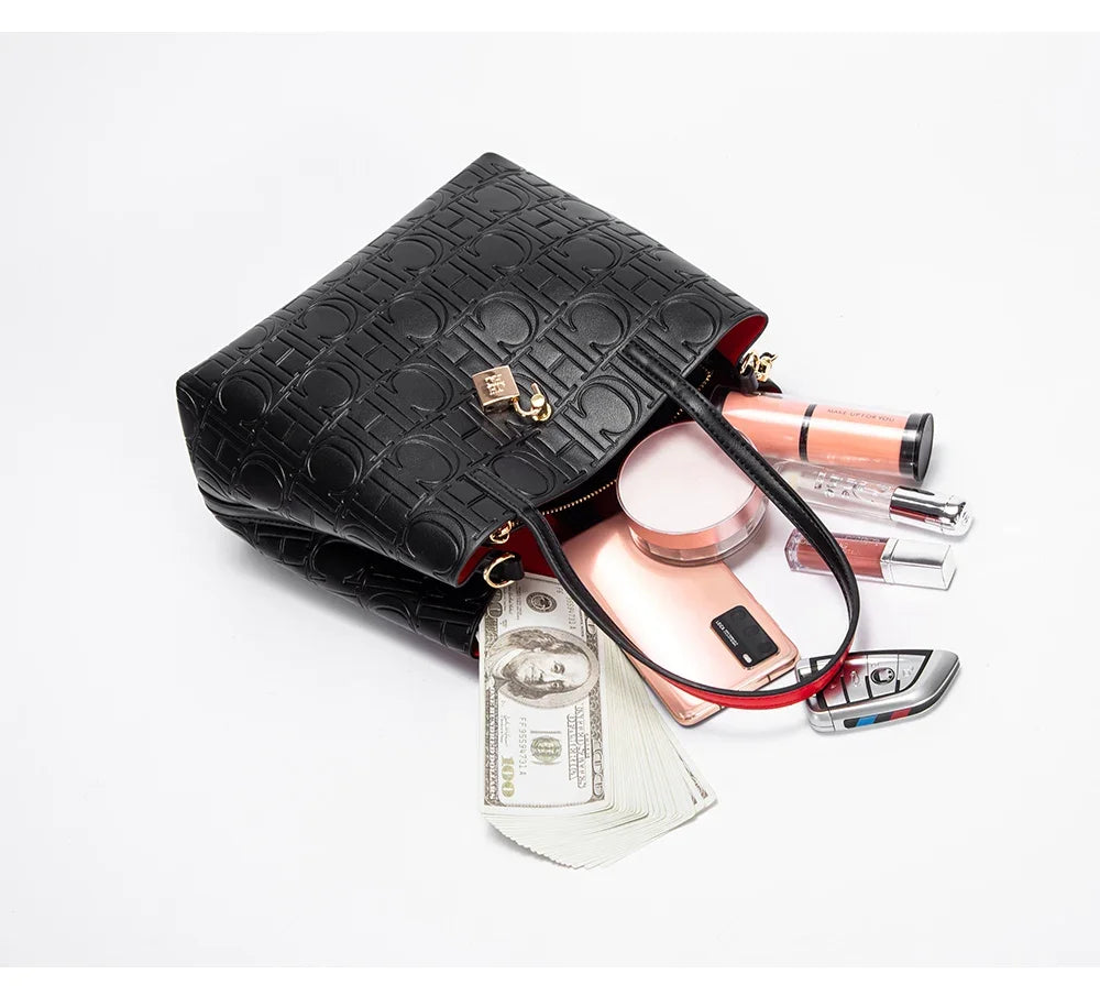 CH Fashion Brand Women's Embossed Pattern Leather Bag Fashionable Luxury Designer Casual Messenger Bag Women's