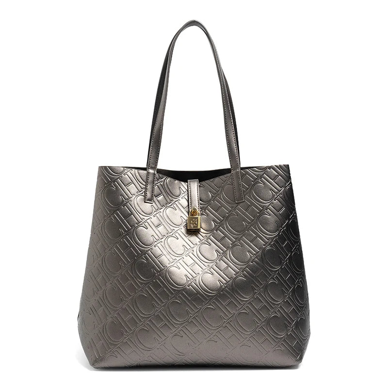 CH Ladies Shoulder Bag Classic Fashion Ladies Crossbody Premium Feeling Pure Colour Letter Embossed Design Handbag Large Capacit