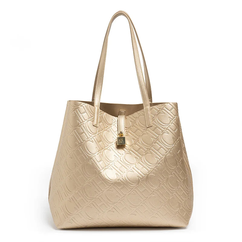 CH Ladies Shoulder Bag Classic Fashion Ladies Crossbody Premium Feeling Pure Colour Letter Embossed Design Handbag Large Capacit
