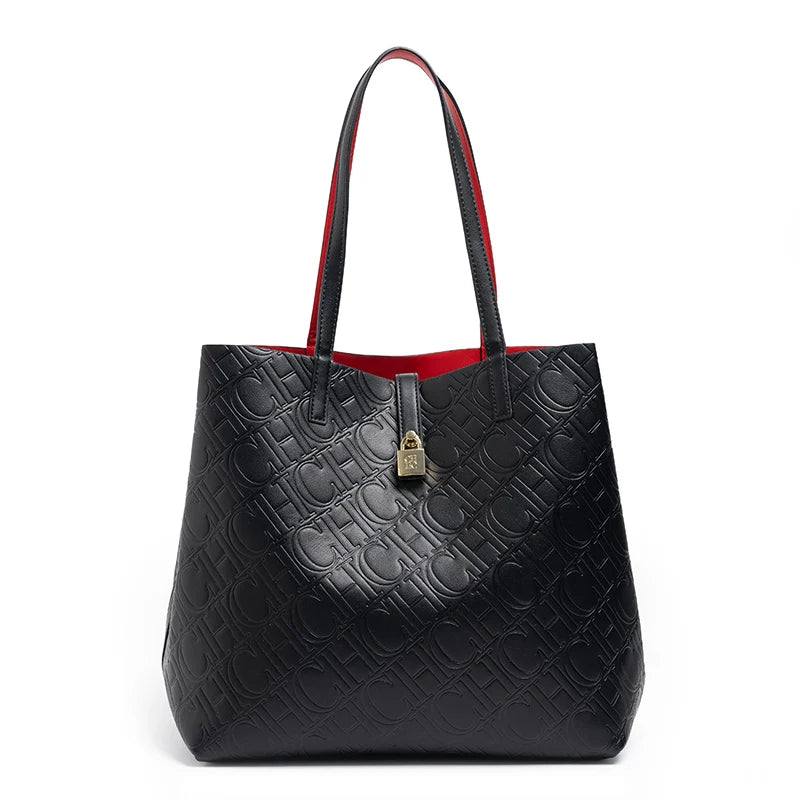 CH Ladies Shoulder Bag Classic Fashion Ladies Crossbody Premium Feeling Pure Colour Letter Embossed Design Handbag Large Capacit