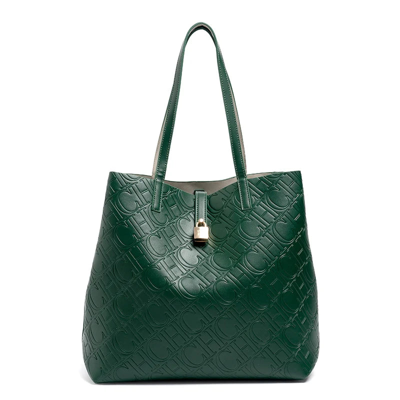CH Ladies Shoulder Bag Classic Fashion Ladies Crossbody Premium Feeling Pure Colour Letter Embossed Design Handbag Large Capacit