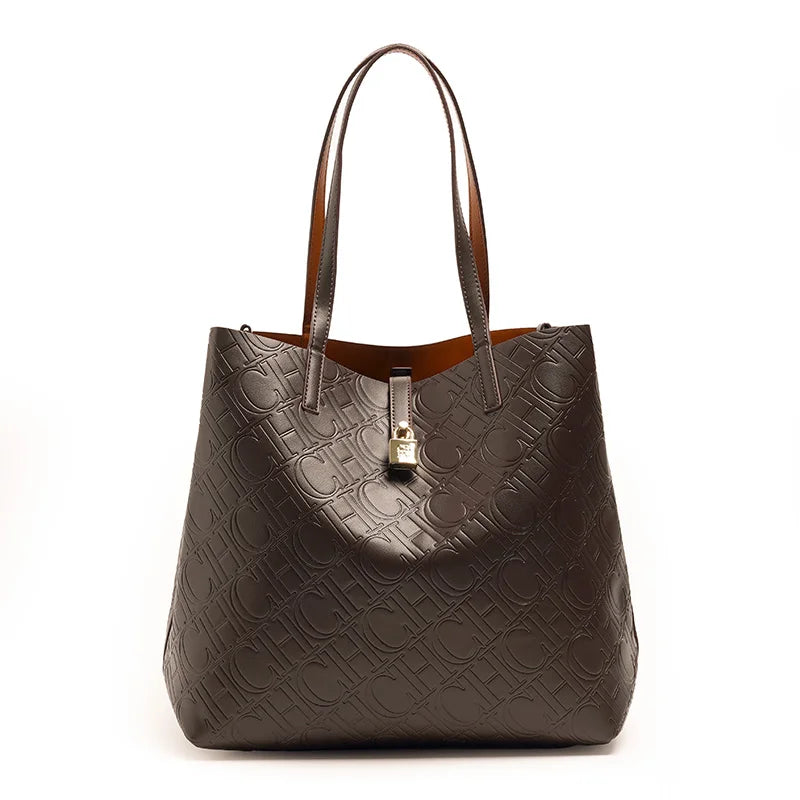 CH Ladies Shoulder Bag Classic Fashion Ladies Crossbody Premium Feeling Pure Colour Letter Embossed Design Handbag Large Capacit
