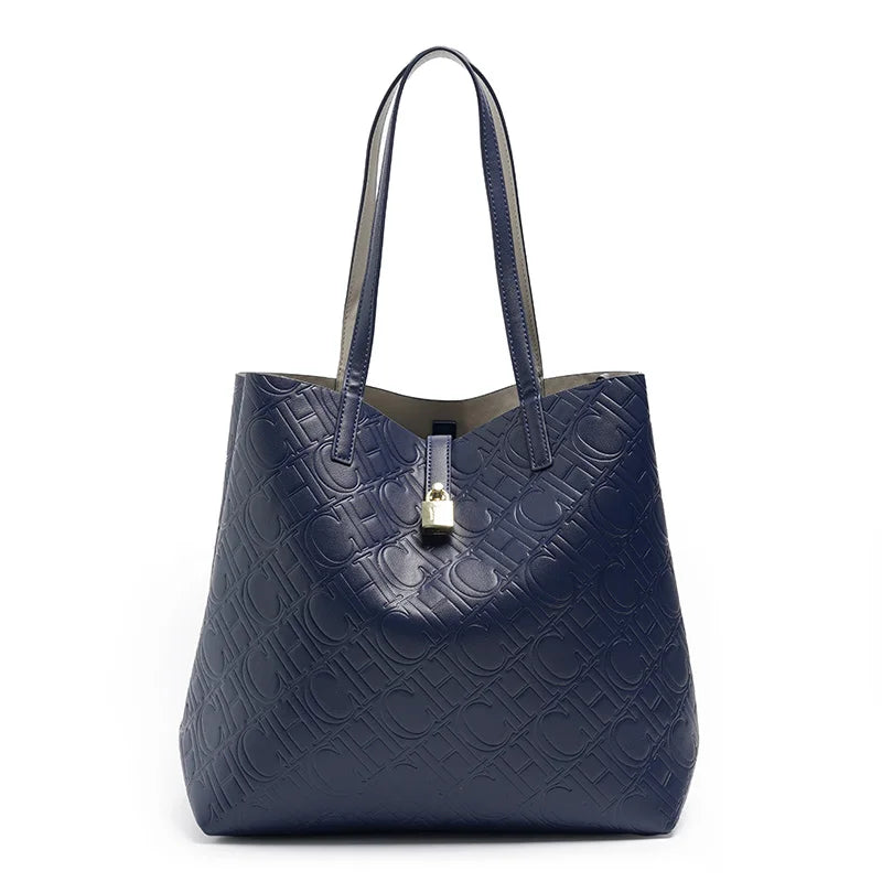 CH Ladies Shoulder Bag Classic Fashion Ladies Crossbody Premium Feeling Pure Colour Letter Embossed Design Handbag Large Capacit