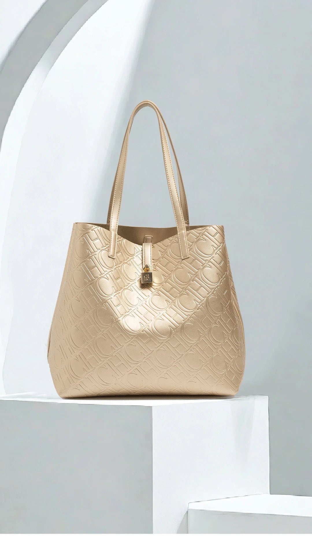 CH Ladies Shoulder Bag Classic Fashion Ladies Crossbody Premium Feeling Pure Colour Letter Embossed Design Handbag Large Capacit