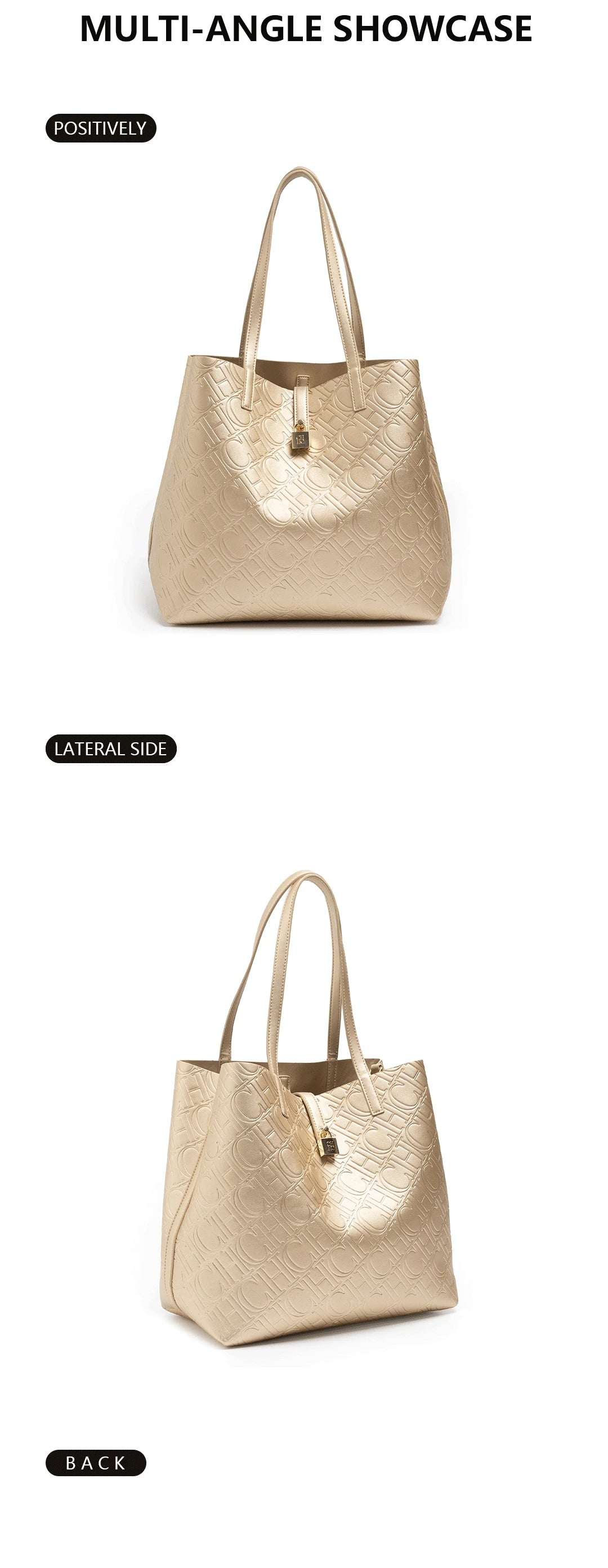 CH Ladies Shoulder Bag Classic Fashion Ladies Crossbody Premium Feeling Pure Colour Letter Embossed Design Handbag Large Capacit