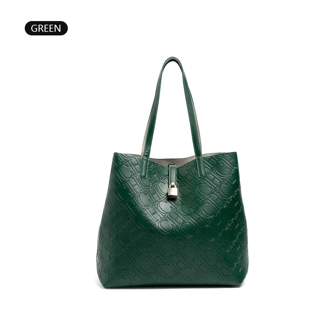 CH Ladies Shoulder Bag Classic Fashion Ladies Crossbody Premium Feeling Pure Colour Letter Embossed Design Handbag Large Capacit