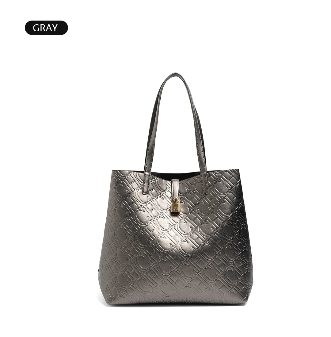 CH Ladies Shoulder Bag Classic Fashion Ladies Crossbody Premium Feeling Pure Colour Letter Embossed Design Handbag Large Capacit