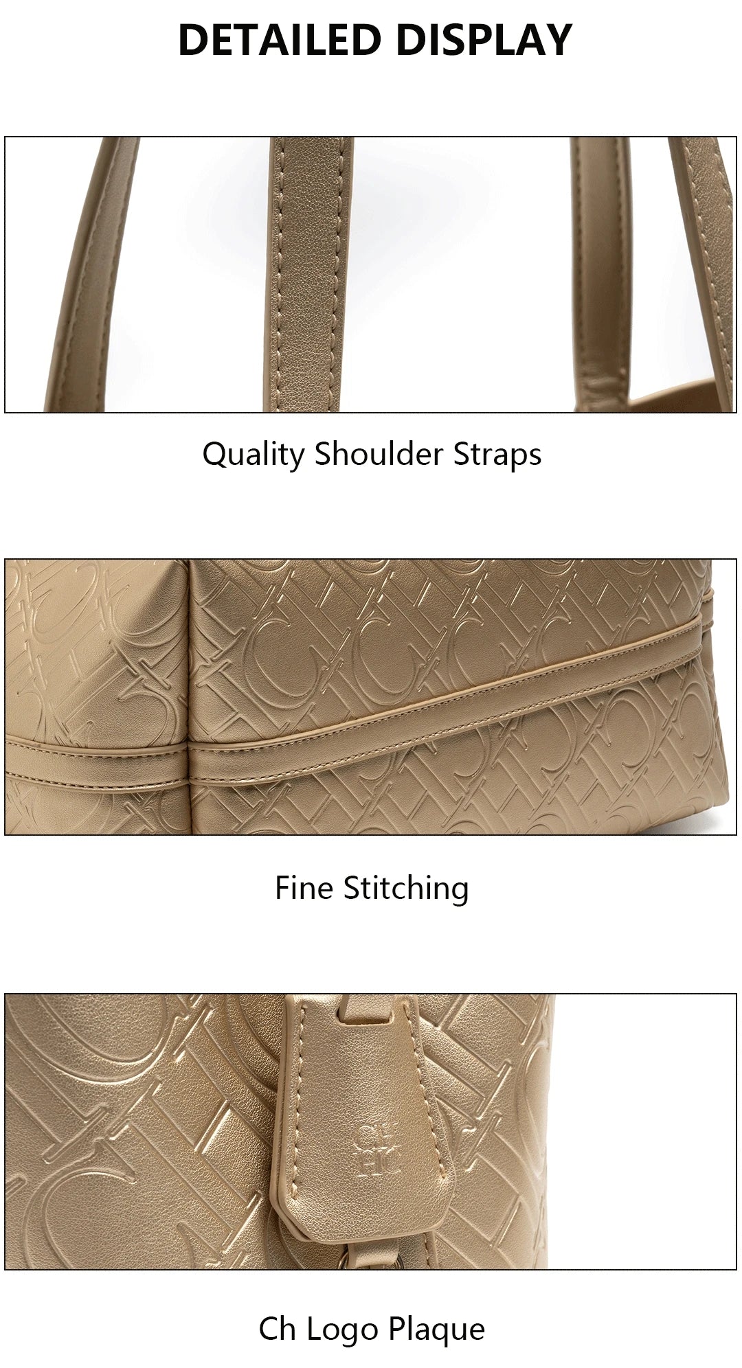 CH Ladies Shoulder Bag Classic Fashion Ladies Crossbody Premium Feeling Pure Colour Letter Embossed Design Handbag Large Capacit