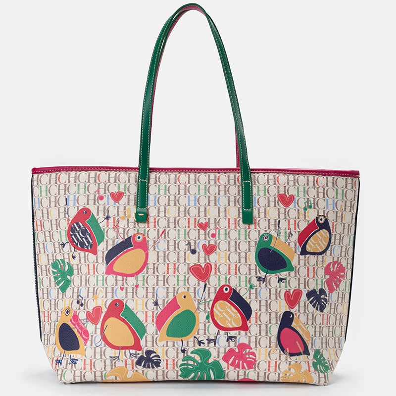 CH Shoulder Bag Ladies Cartoon Pattern Large Capacity Niche Brand Casual Fashion Handheld Can Load Shopping Daily Commuting