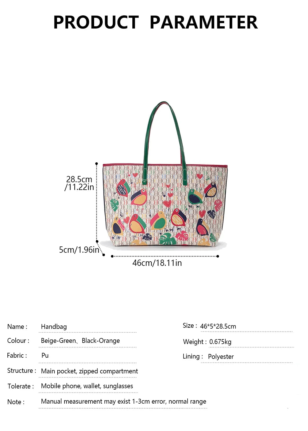 CH Shoulder Bag Ladies Cartoon Pattern Large Capacity Niche Brand Casual Fashion Handheld Can Load Shopping Daily Commuting