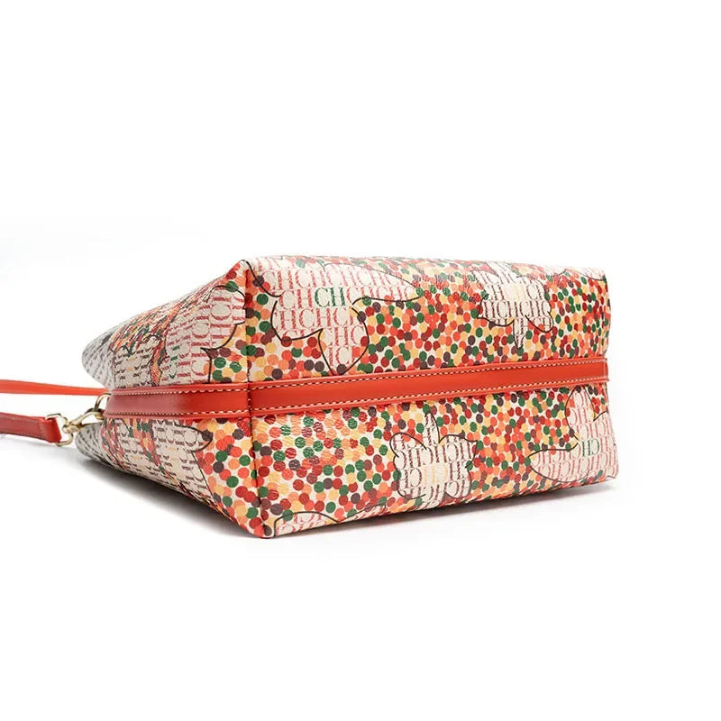 CH Exquisite Flower Printed Women's Leather Bag Fashion Design Women's Handbag Printed Women's Shoulder Large Capacity Bag