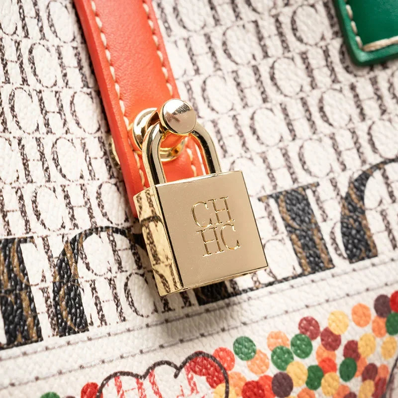 CH Exquisite Flower Printed Women's Leather Bag Fashion Design Women's Handbag Printed Women's Shoulder Large Capacity Bag