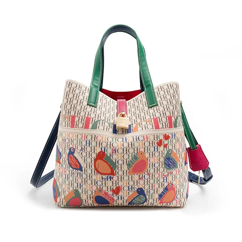 CH Exquisite Flower Printed Women's Leather Bag Fashion Design Women's Handbag Printed Women's Shoulder Large Capacity Bag