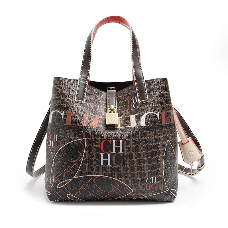 CH Exquisite Flower Printed Women's Leather Bag Fashion Design Women's Handbag Printed Women's Shoulder Large Capacity Bag