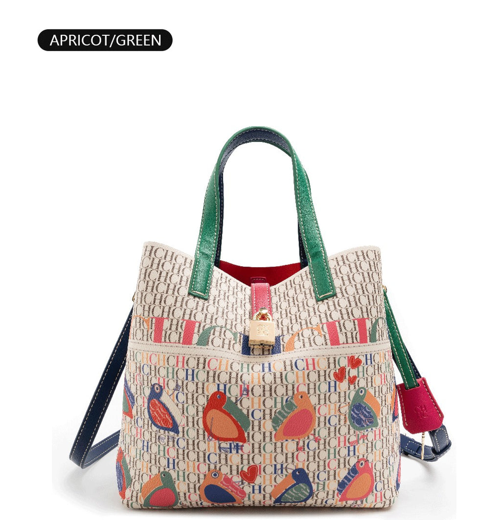 CH Exquisite Flower Printed Women's Leather Bag Fashion Design Women's Handbag Printed Women's Shoulder Large Capacity Bag