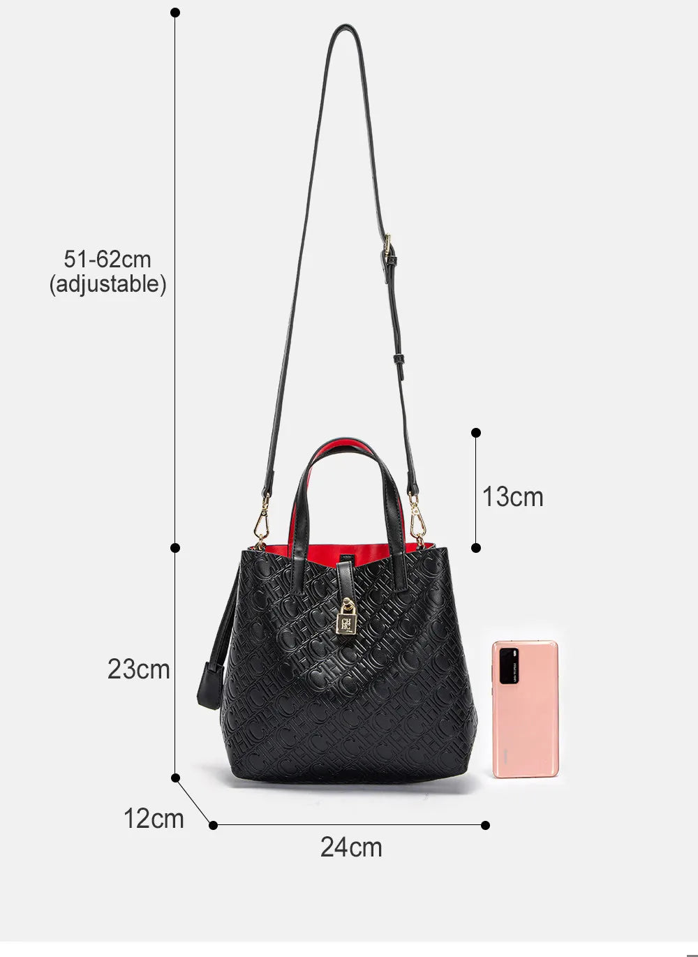 CH Fashion Brand Shoulder Bag for Women Large Capacity Casual Hard Bag with Letters Embossed PU Leather Womenswear