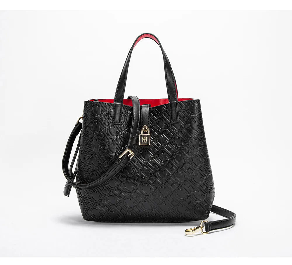 CH Fashion Brand Shoulder Bag for Women Large Capacity Casual Hard Bag with Letters Embossed PU Leather Womenswear