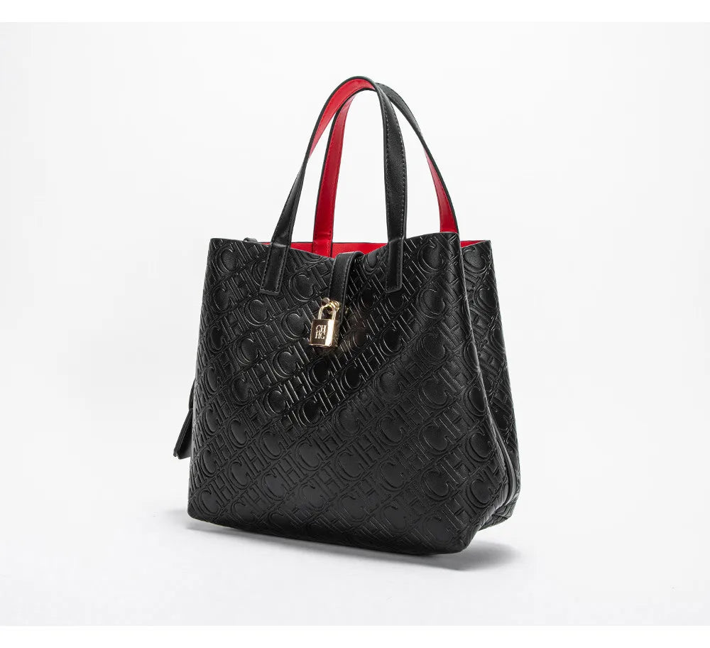 CH Fashion Brand Shoulder Bag for Women Large Capacity Casual Hard Bag with Letters Embossed PU Leather Womenswear