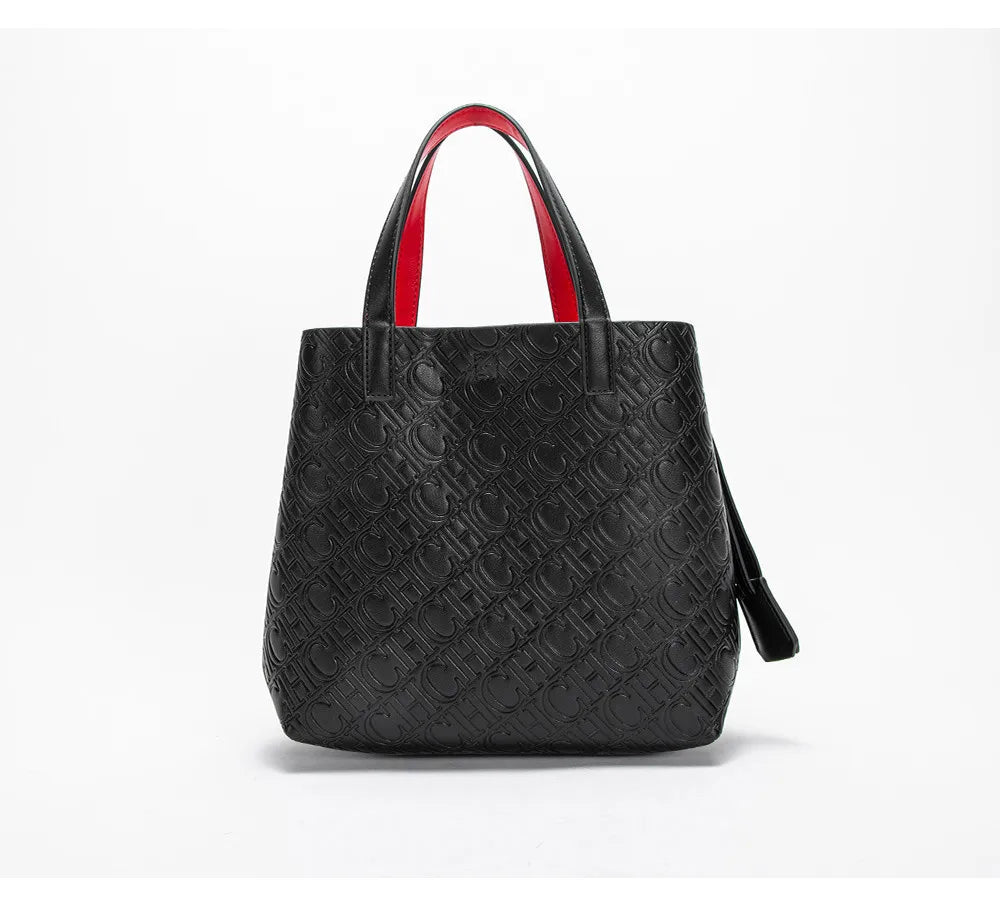 CH Fashion Brand Shoulder Bag for Women Large Capacity Casual Hard Bag with Letters Embossed PU Leather Womenswear