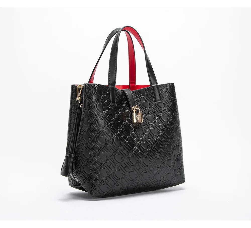 CH Fashion Brand Shoulder Bag for Women Large Capacity Casual Hard Bag with Letters Embossed PU Leather Womenswear
