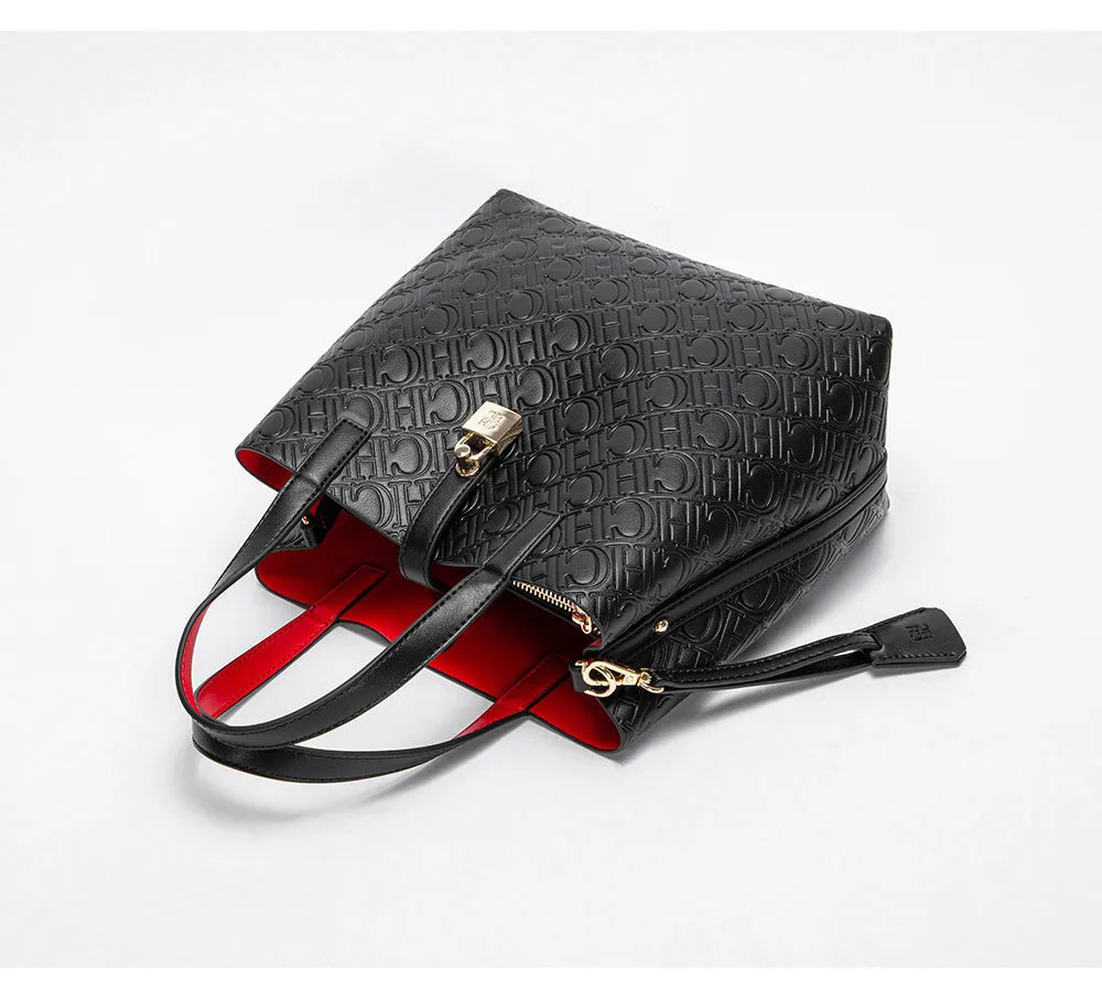 CH Fashion Brand Shoulder Bag for Women Large Capacity Casual Hard Bag with Letters Embossed PU Leather Womenswear