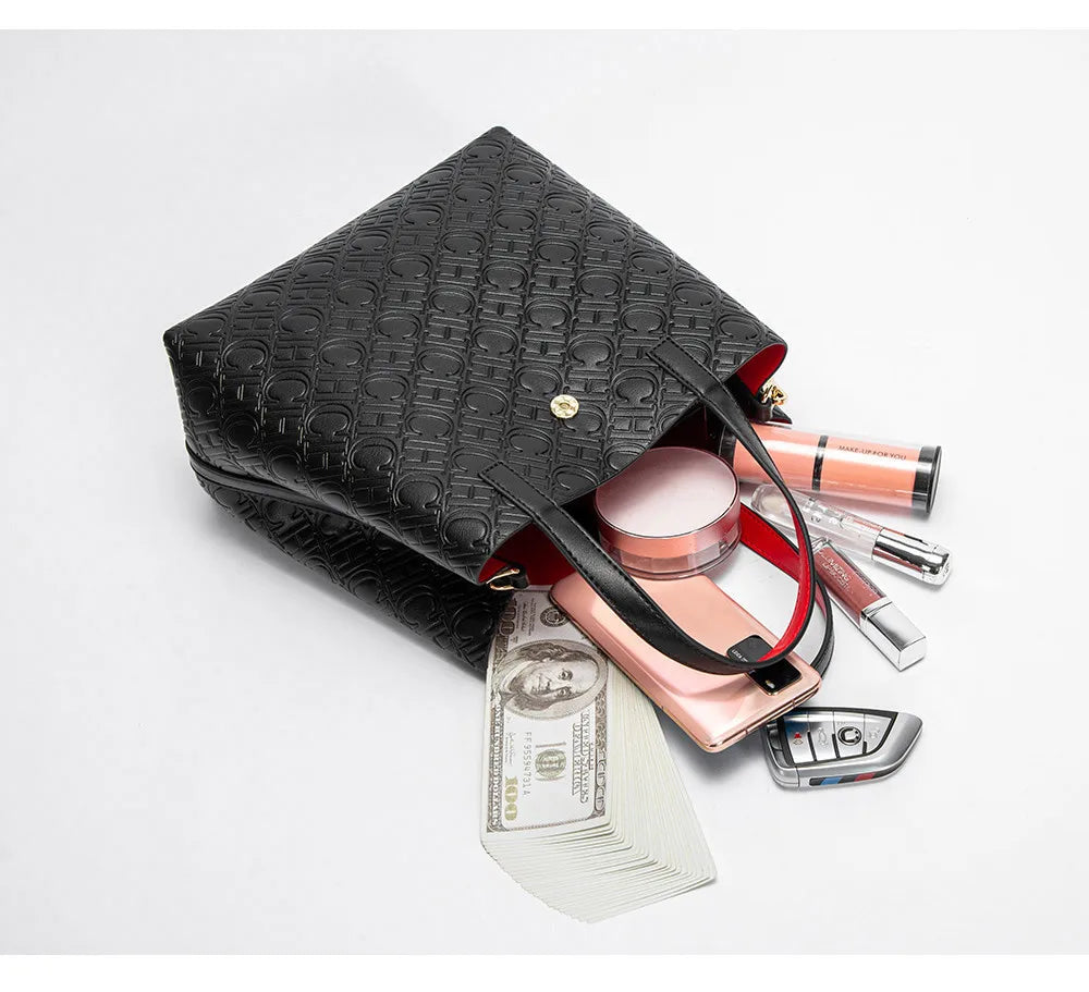 CH Fashion Brand Shoulder Bag for Women Large Capacity Casual Hard Bag with Letters Embossed PU Leather Womenswear