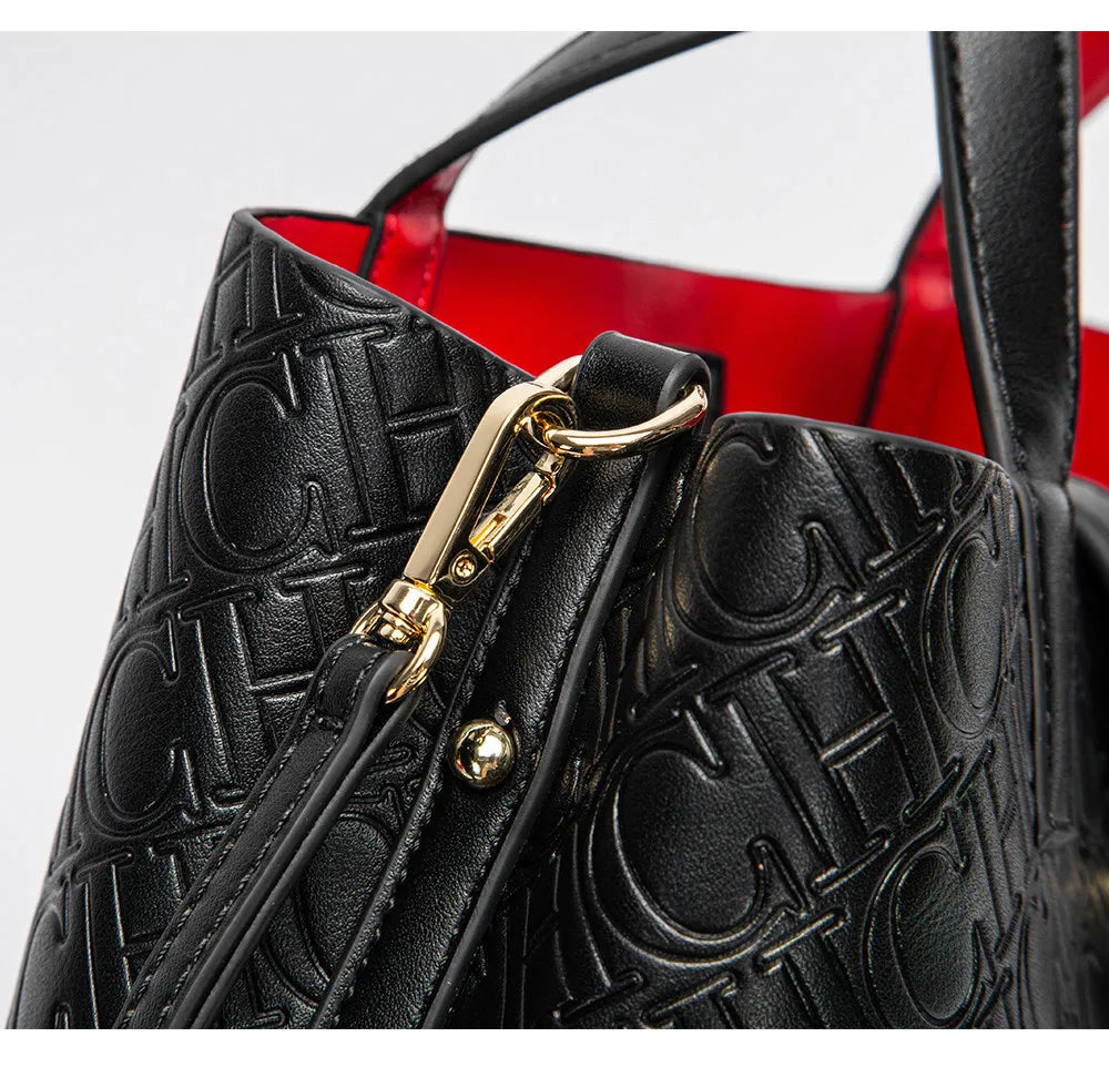 CH Fashion Brand Shoulder Bag for Women Large Capacity Casual Hard Bag with Letters Embossed PU Leather Womenswear