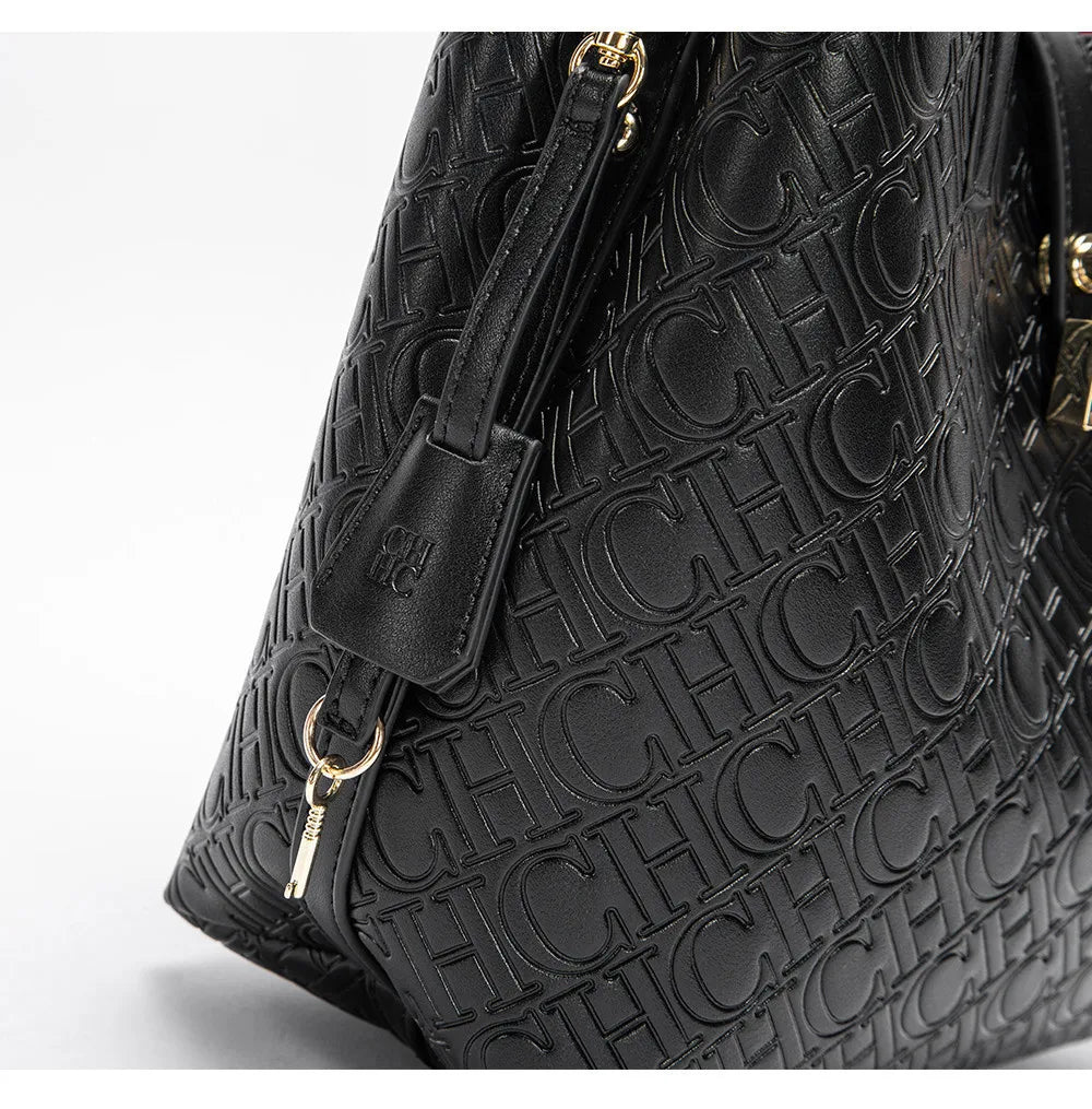 CH Fashion Brand Shoulder Bag for Women Large Capacity Casual Hard Bag with Letters Embossed PU Leather Womenswear