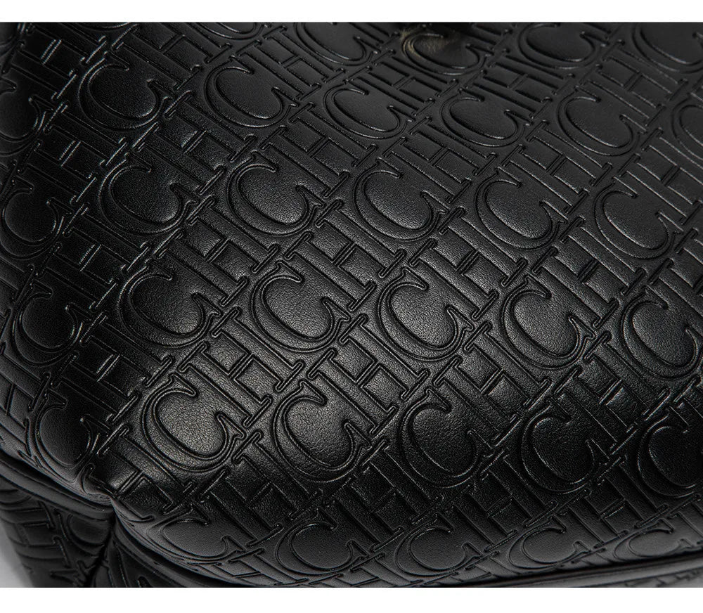 CH Fashion Brand Shoulder Bag for Women Large Capacity Casual Hard Bag with Letters Embossed PU Leather Womenswear