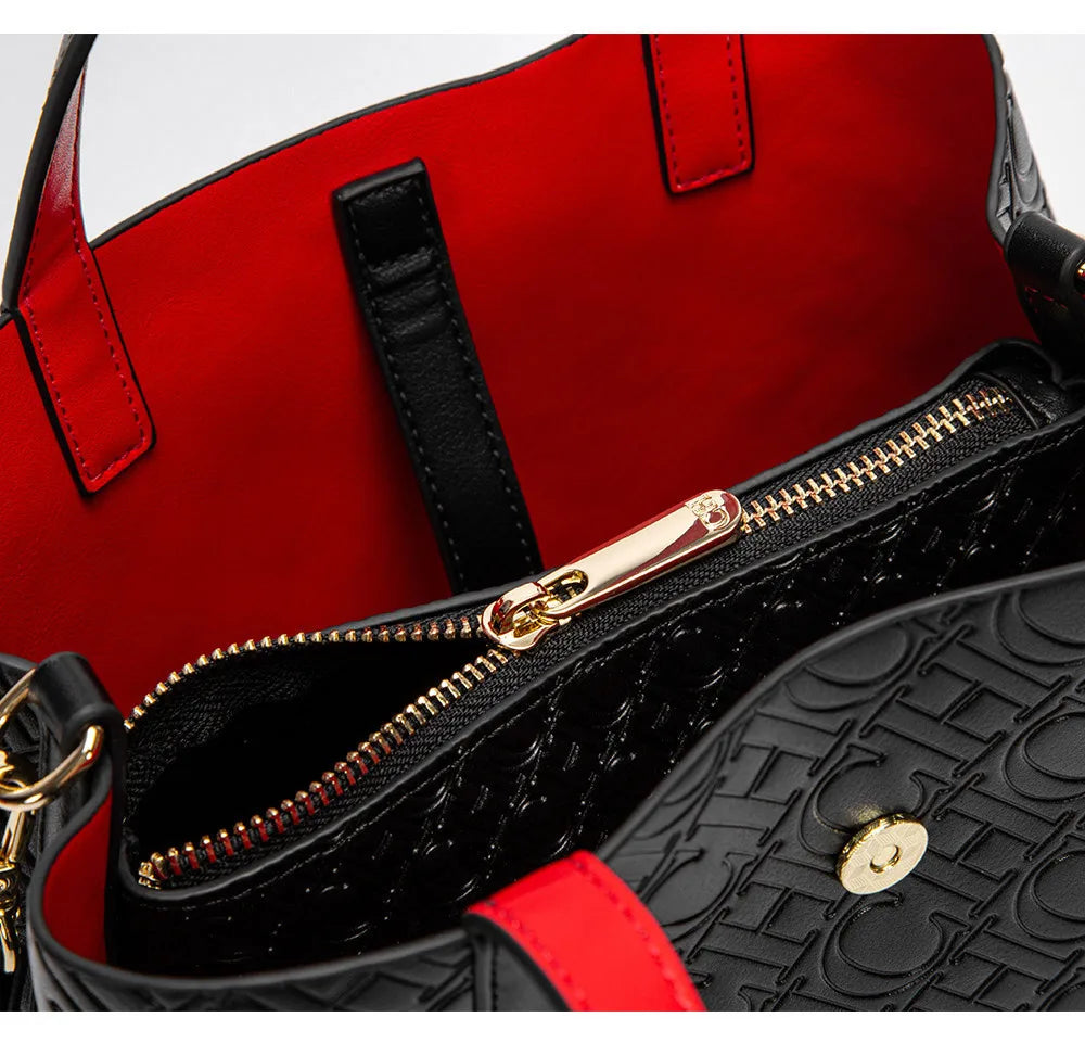 CH Fashion Brand Shoulder Bag for Women Large Capacity Casual Hard Bag with Letters Embossed PU Leather Womenswear