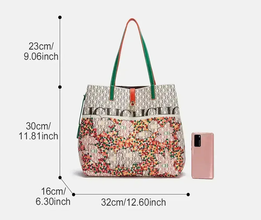 CH Luxury Ladies Shoulder Bag Large Capacity Bucket Bag 2024 New High Quality Ladies Handbag Exquisite Flower Pattern Womenswe