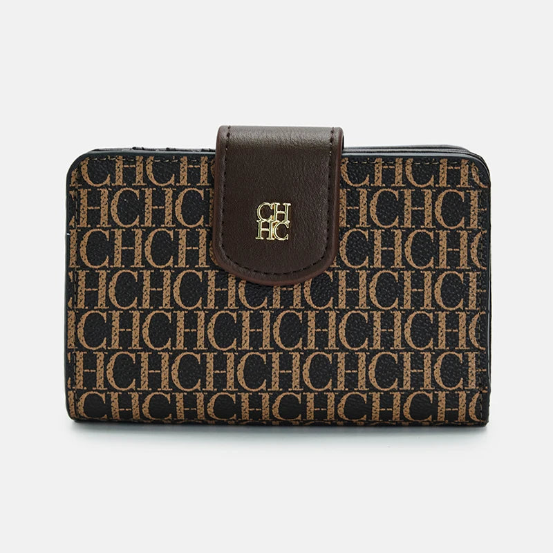 CH Pure Colour Letter Printed Style Women's Card Wallet Premium Simple Design Women's Wallet Fashion Women's Short Wallet